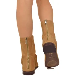 Sandali a Stivaletto Donna color Sabbia in Pelle Nabuk con Zip