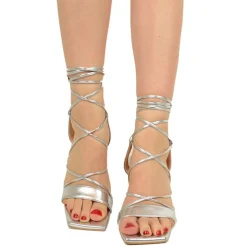 Sandali Donna Argento con Tacco Alto Made in Italy