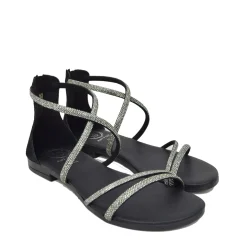 Sandali Donna Argento in Pelle Scamosciata con Strass Made in Italy