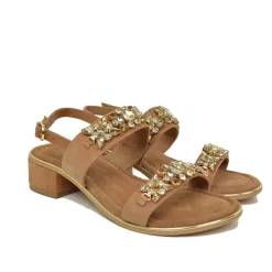 Sandali Donna Argento in Pelle Scamosciata con Strass Made in Italy