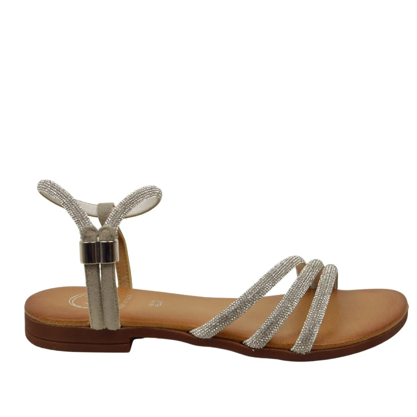 Sandali Donna Argento in Pelle con Strass Made in Italy