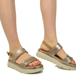 Sandali Donna Argento in Pelle con Suola in Memory Foam