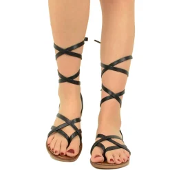 Sandali Donna Bassi alla Schiava in Pelle Neri Made in Italy