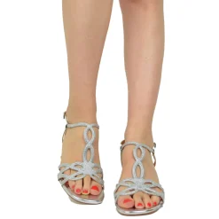Sandali Donna color Cipria con Tacco Medio e Strass