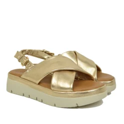 Sandali Donna Dorati con fasce incrociate e Suola in Memory Foam