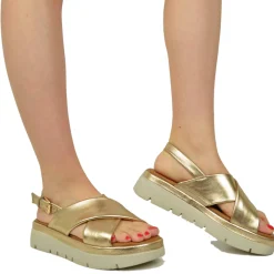 Sandali Donna Dorati con fasce incrociate e Suola in Memory Foam