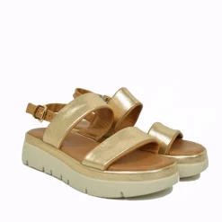 Sandali Donna Dorati in Pelle con Suola in Memory Foam