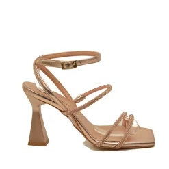 Sandali Donna Eleganti Cipria con Strass e Punta Squadrata
