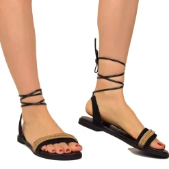 Sandali Donna Nere in Pelle Scamosciata alla Schiava