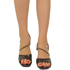 Sandali Donna Neri con Cinturino e Strass Made in Italy
