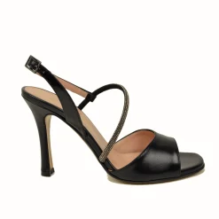 Sandali Donna Neri con Cinturino e Strass Made in Italy