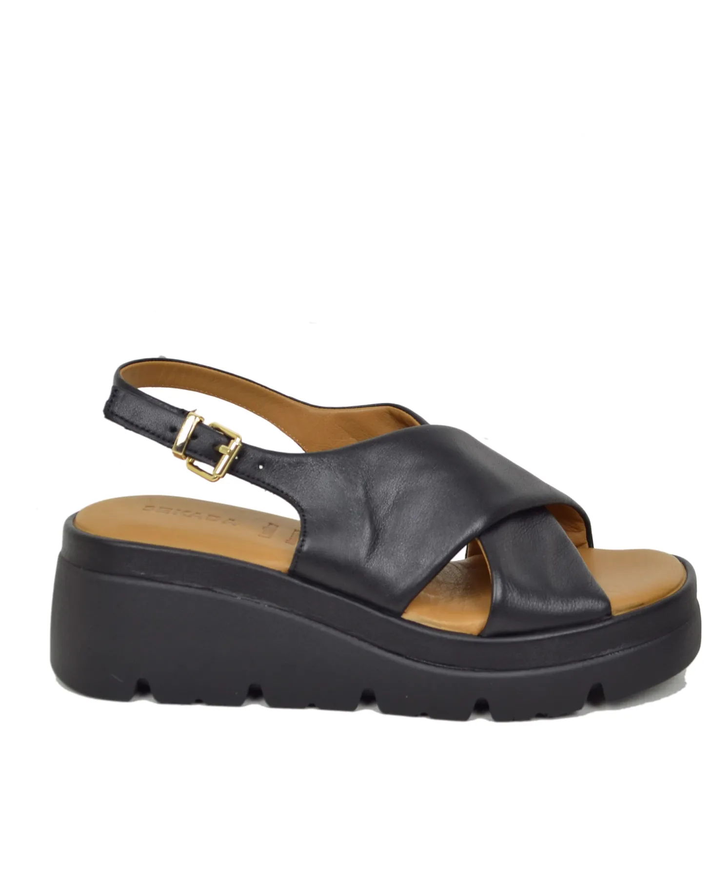 Sandali Donna Neri con fasce incrociate e Suola in Memory Foam Zeppa A