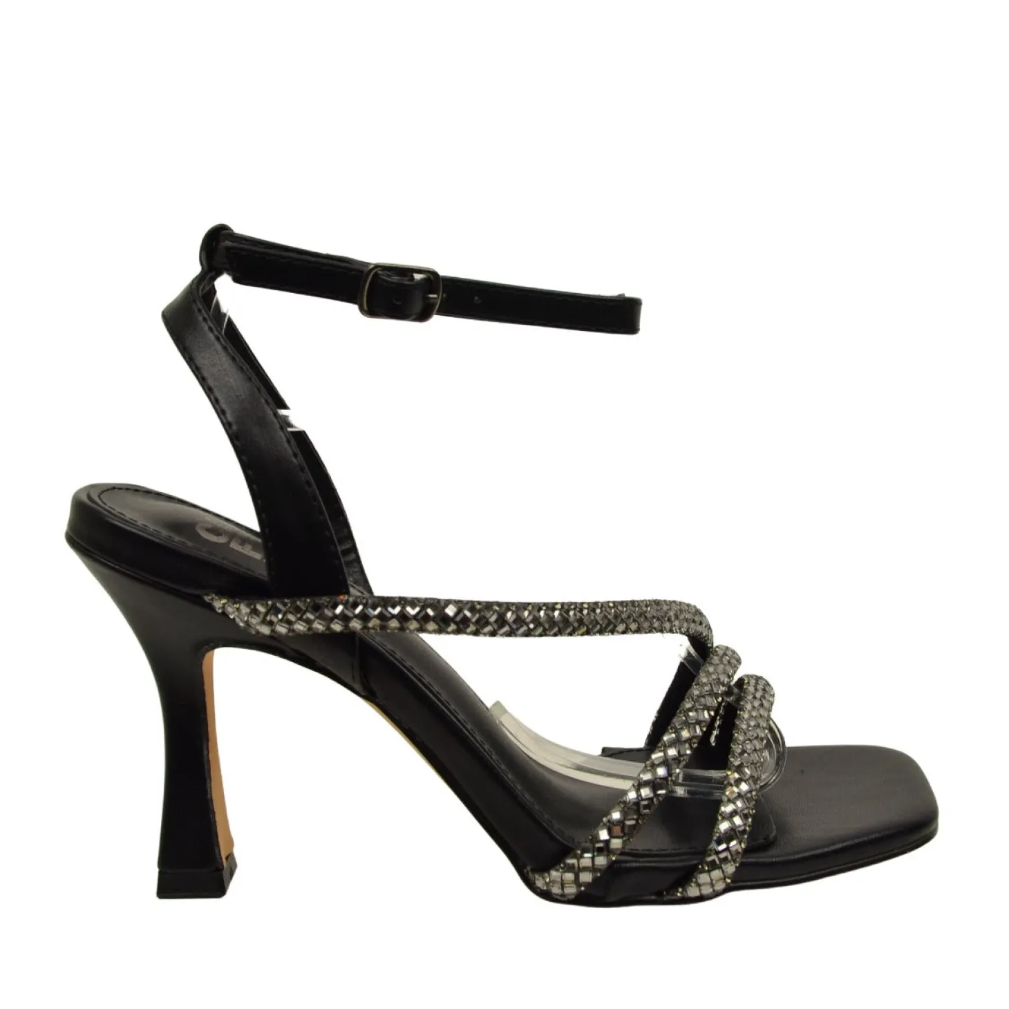 Sandali Donna Neri con Strass e Tacco Alto