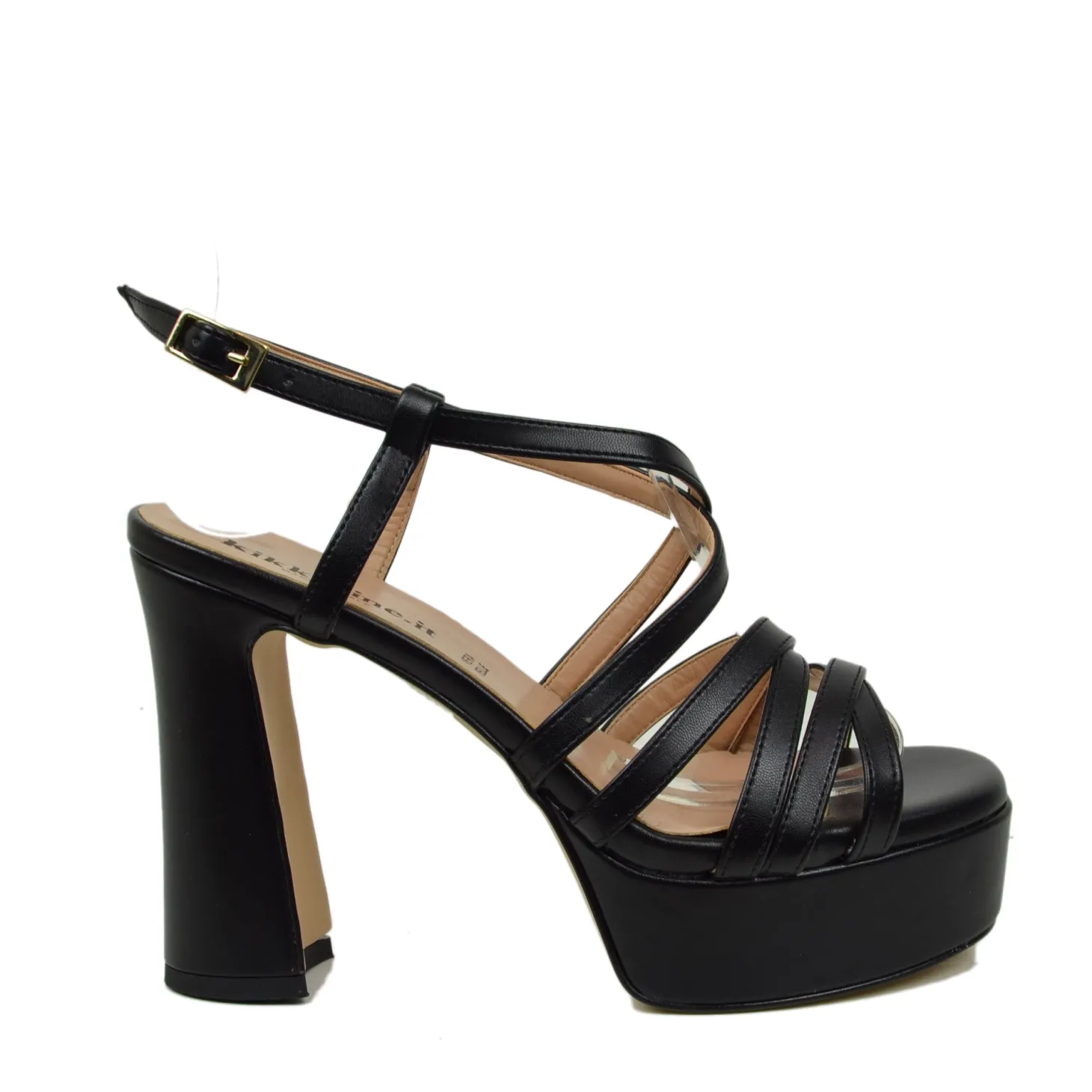 Sandali Donna Pelle Neri con Tacco e Plateau Alto Made in Italy