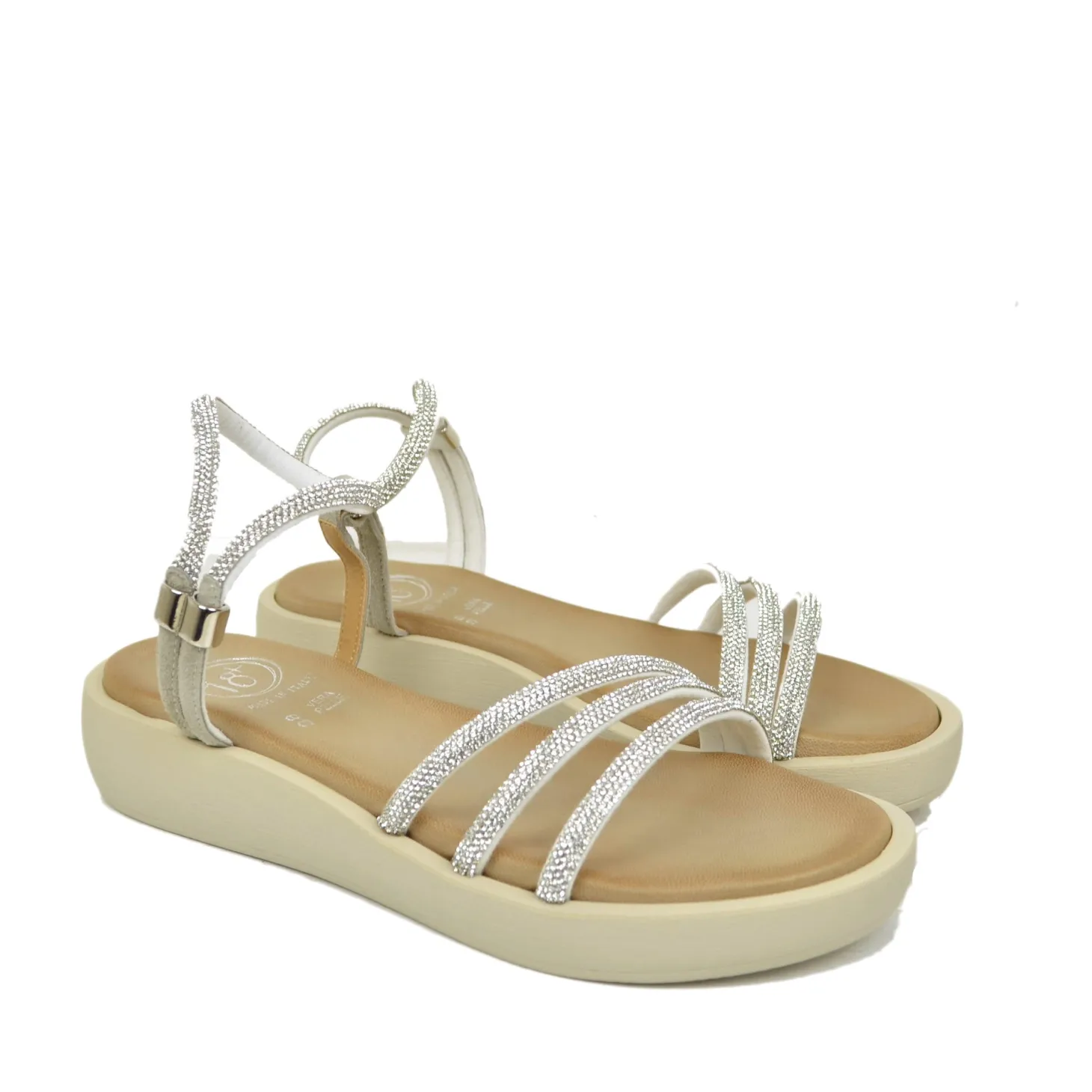 Sandali Donna Platform Argento in Pelle con Strass Made in Italy
