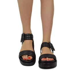 Sandali Donna Platform con Cinturino in Pelle Nera