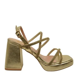 Sandali Donna Platino con Strass e Tacco Largo