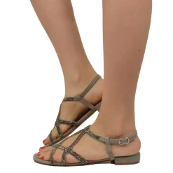 Sandali Donna Taupe con Tacco Basso e Perline Made in Italy
