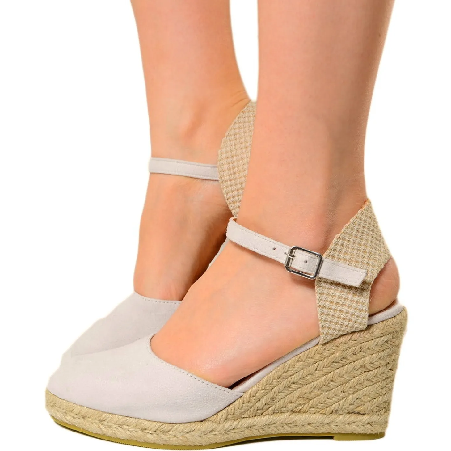 Sandali Espadrillas Platform in Corda Avorio in Ecopelle