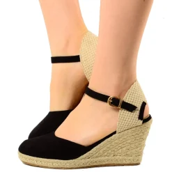 Sandali Espadrillas Platform in Corda Neri in Similpelle