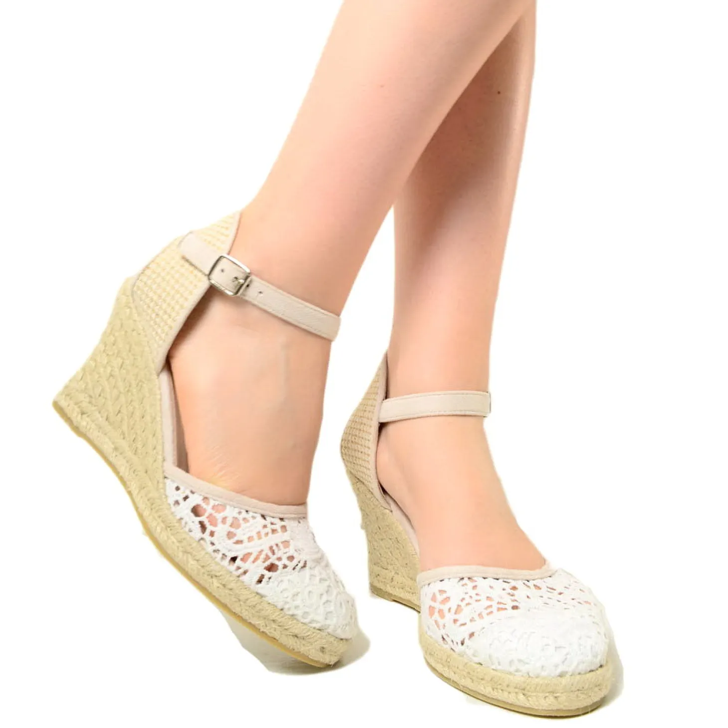 Sandali Espadrillas Platform Bianche in Corda in Pizzo