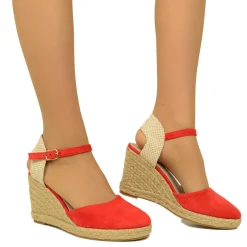 Sandali Espadrillas Rosse in Corda in Similpelle Scamosciata