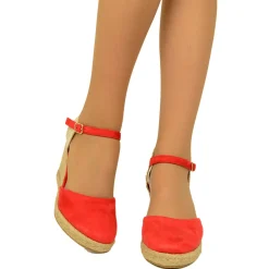 Sandali Espadrillas Rosse in Corda in Similpelle Scamosciata