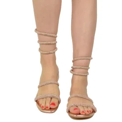 Sandali Gioiello con Serpente Tacco Basso Laminato Rosa Caffènero