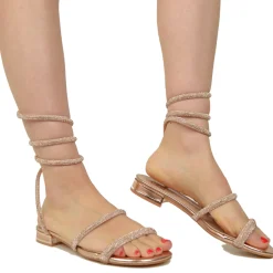 Sandali Gioiello con Serpente Tacco Basso Laminato Rosa Caffènero