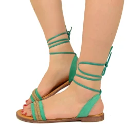 Sandali Verdi in Pelle Scamosciata alla Schiava con Strass