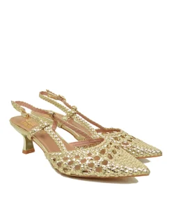 Slingback Caffènero Intrecciate Tacco 6 cm Scarpe da Cerimonia Platino