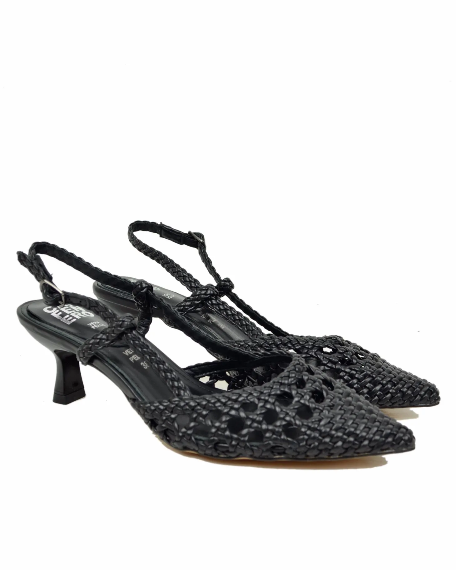 Slingback Caffènero Intrecciate Tacco 6 cm Scarpe da Cerimonia Nere