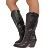 Smooth Elegant Texan High Boots in Black Genuine Leather 9 cm Heel