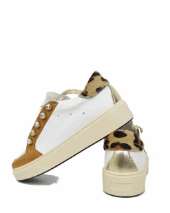 Sneakers con Bottoni Leopardate in Pelle e Camoscio Vera Pelle DIVINE