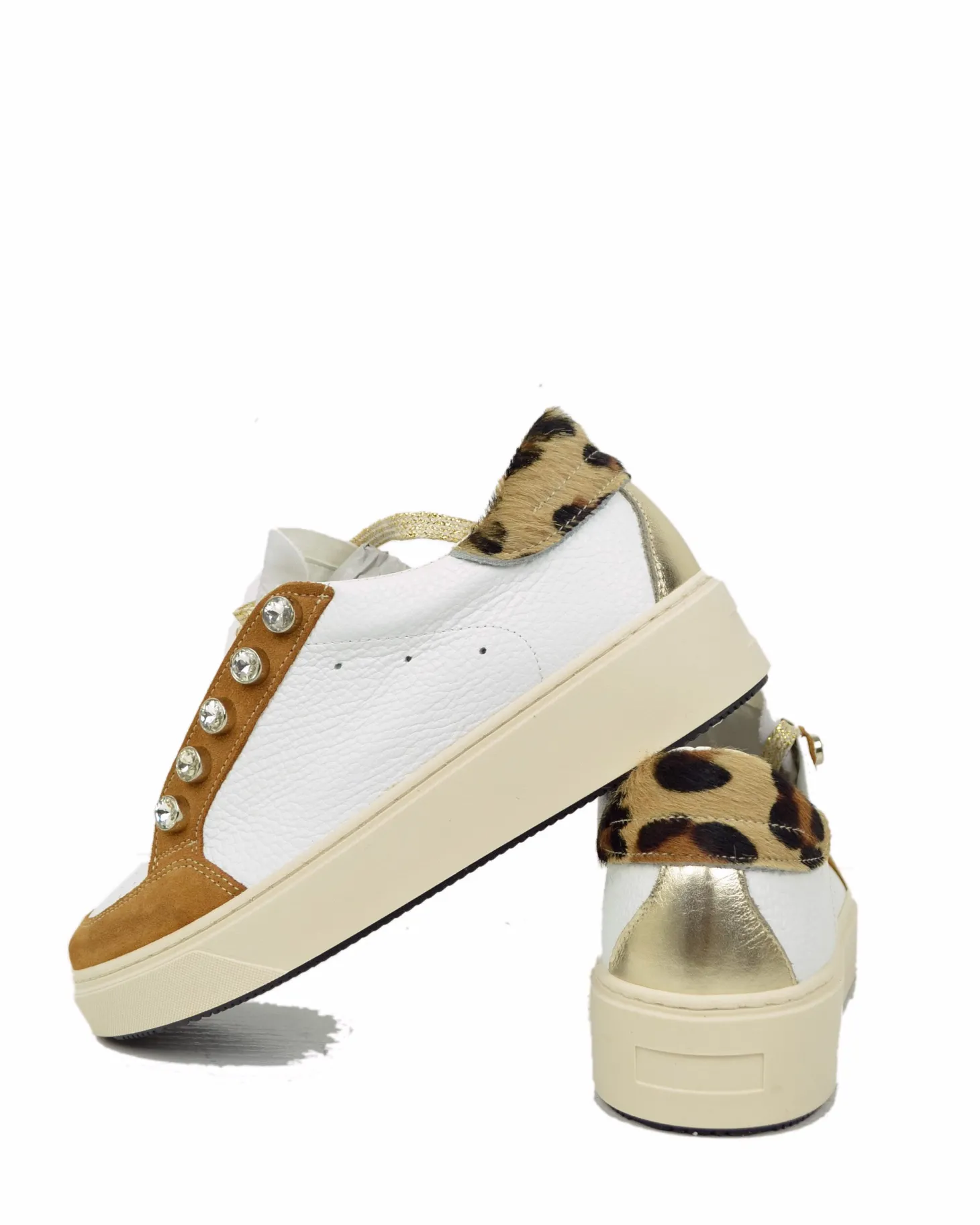 Sneakers con Bottoni Leopardate in Pelle e Camoscio Vera Pelle DIVINE