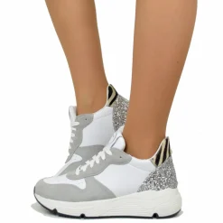 Sneakers con Glitter e Pelle Scamosciata Animalier Fondo Platform