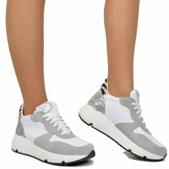 Sneakers con Glitter e Pelle Scamosciata Animalier Fondo Platform