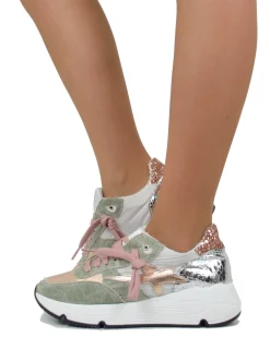 Sneakers DIVINE FOLLIE in Denim Primavera Estate Verde Rosa Glitterate