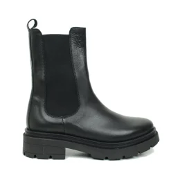 Stivaletti Beatles con Inserti Elasticizzati in Pelle Nera