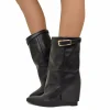 Stivaletti con Ghetta e Fibbia Dorata Zeppa Alta 9 Cm VERA PELLE