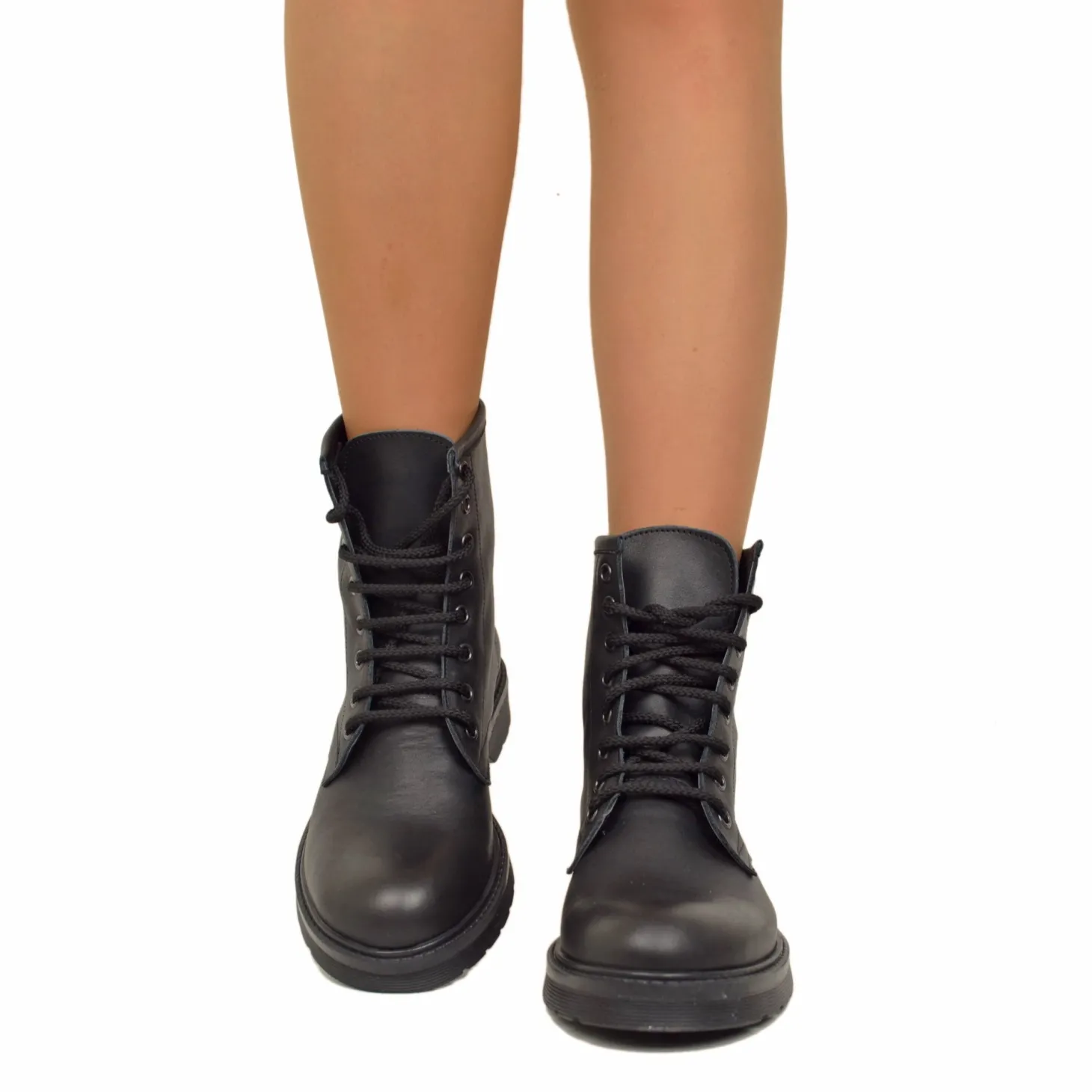 Stivaletti Donna Anfibi Neri Made in Italy