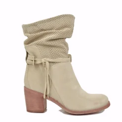 Stivaletti Donna Estivi in Pelle Beige Scamosciati Traforati