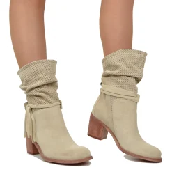 Stivaletti Donna Estivi in Pelle Beige Scamosciati Traforati