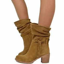 Stivaletti Donna in Pelle Cuoio Scamosciati Traforati Made in Italy