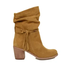 Stivaletti Donna in Pelle Cuoio Scamosciati Traforati Made in Italy