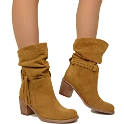 Stivaletti Donna in Pelle Cuoio Scamosciati Traforati Made in Italy