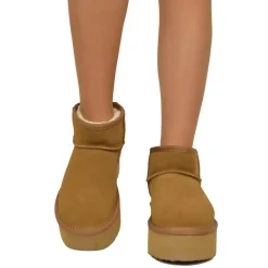 Stivaletti Platform con Pelo in Pelle Scamosciata Imbottiti in Lana
