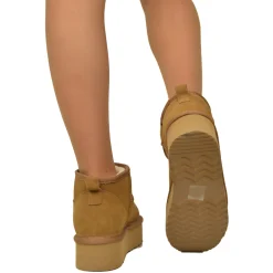 Stivaletti Platform con Pelo in Pelle Scamosciata Imbottiti in Lana