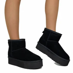 Stivaletti Platform Total Black in Pelle Scamosciata Imbottiti in Vera