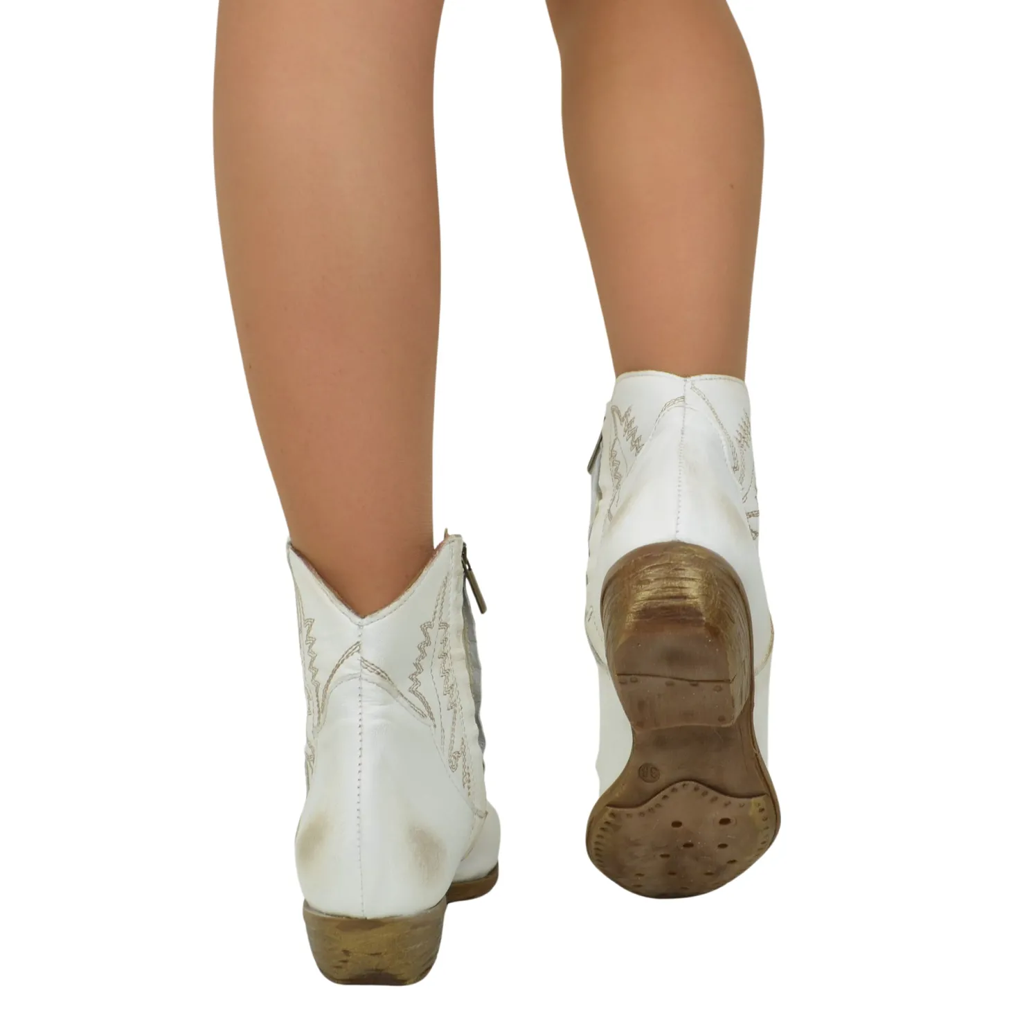Stivaletti Texani Donna color Bianco in Pelle Made in Italy